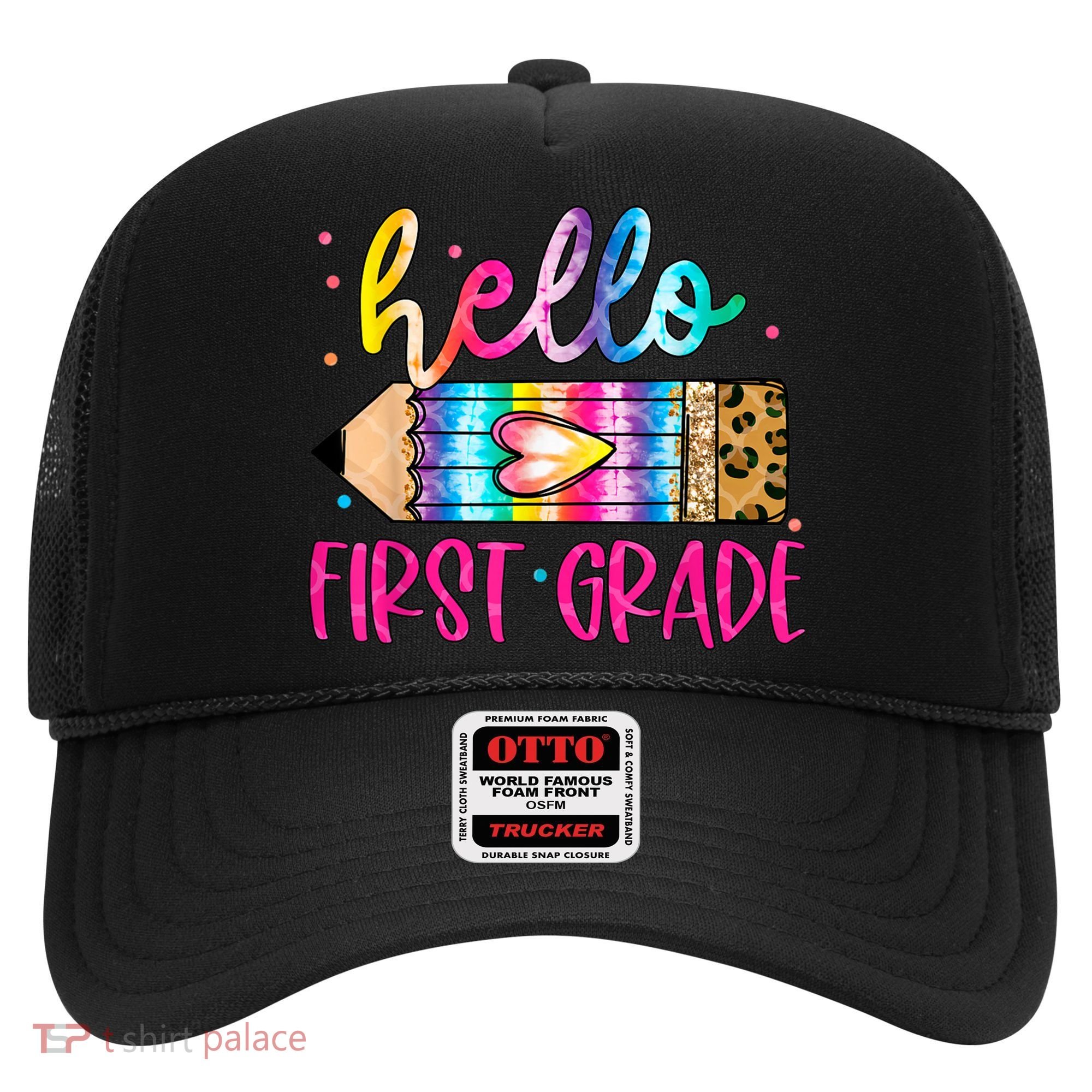 Hello First Grade Leopard Tie Dye Pencil Hat