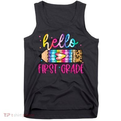 Hello First Grade Leopard Tie Dye Pencil Tank Top