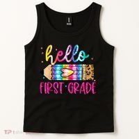 Hello First Grade Leopard Tie Dye Pencil Tank Top thumb 2
