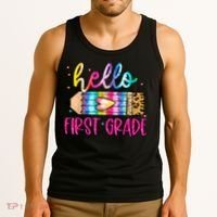Hello First Grade Leopard Tie Dye Pencil Tank Top thumb 3