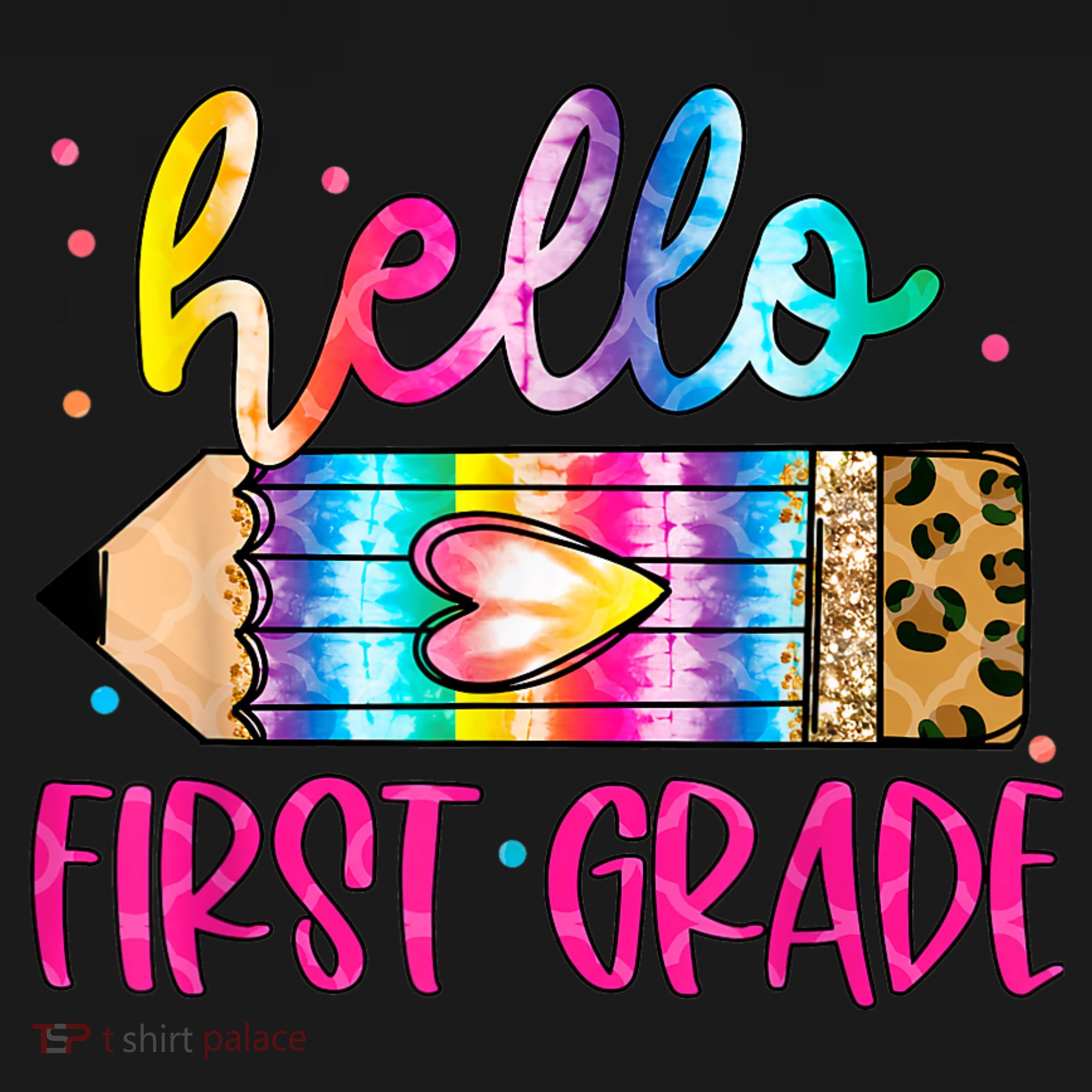 Hello First Grade Leopard Tie Dye Pencil Tank Top