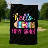 Hello First Grade Leopard Tie Dye Pencil Golf Towel thumb 1