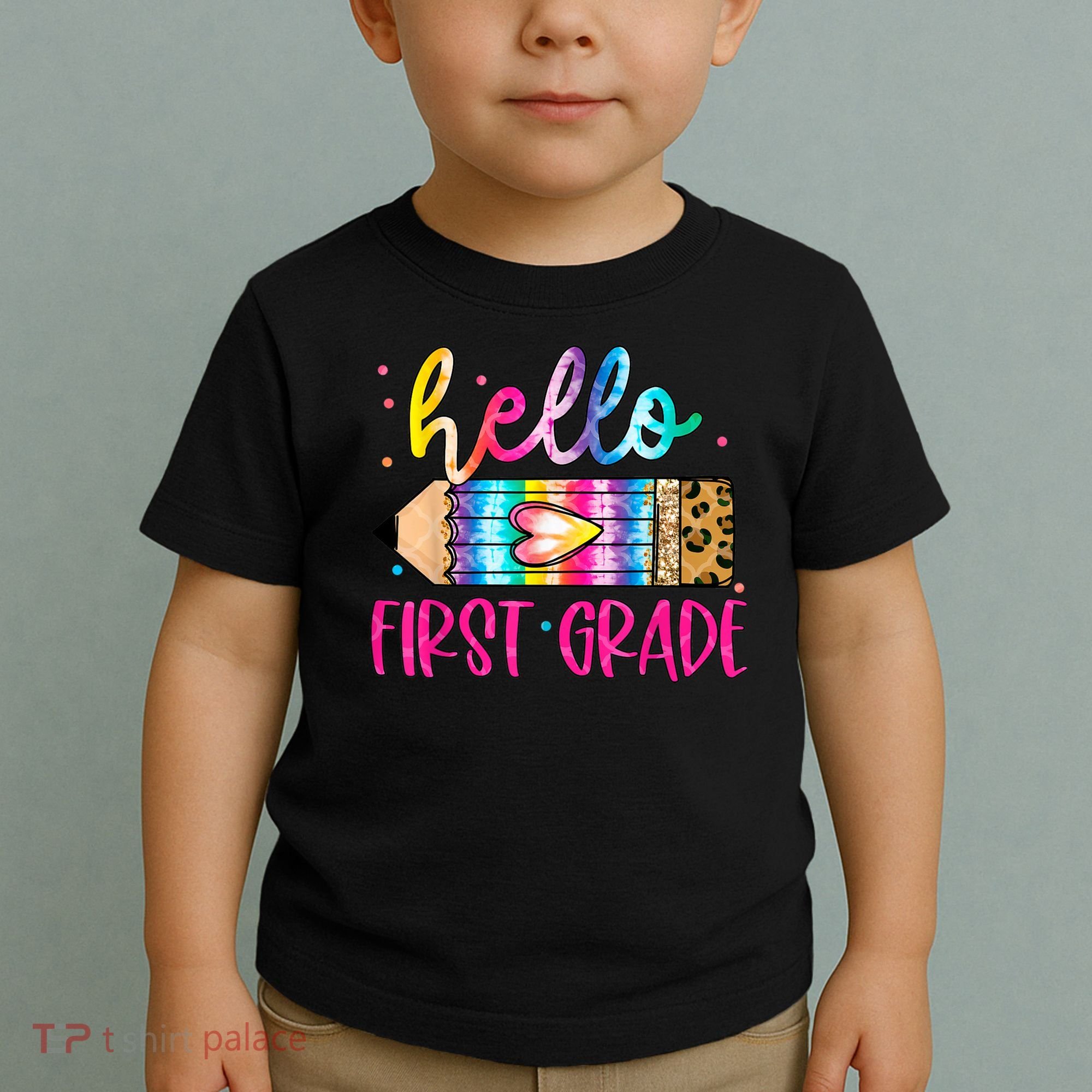Hello First Grade Leopard Tie Dye Pencil Toddler T-Shirt