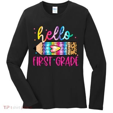 Hello First Grade Leopard Tie Dye Pencil Women's Long Sleeve Shirt