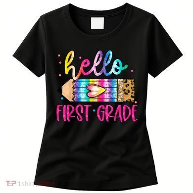 Hello First Grade Leopard Tie Dye Pencil Women's T-Shirt
