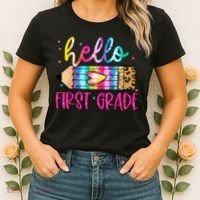 Hello First Grade Leopard Tie Dye Pencil Women's T-Shirt thumb 2