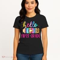 Hello First Grade Leopard Tie Dye Pencil Women's T-Shirt thumb 4