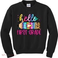 Hello First Grade Leopard Tie Dye Pencil Kids Sweatshirt thumb 0