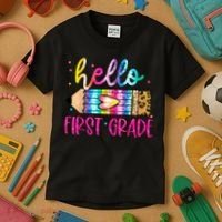Hello First Grade Leopard Tie Dye Pencil Kids T-Shirt thumb 3