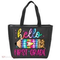 Hello First Grade Leopard Tie Dye Pencil Tote Bag thumb 0