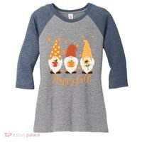 Happy Fall Gnome Festive Cute Women's Tri-Blend 3/4-Sleeve Raglan Shirt thumb 0