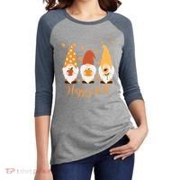 Happy Fall Gnome Festive Cute Women's Tri-Blend 3/4-Sleeve Raglan Shirt thumb 2