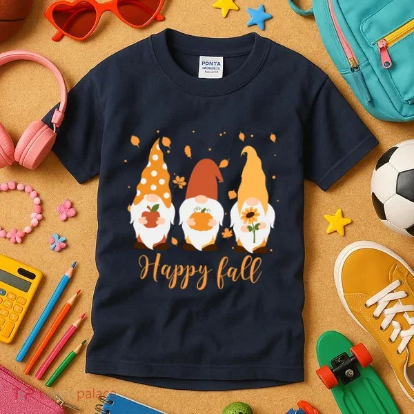 Happy Fall Gnome Festive Cute Kids T-Shirt