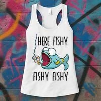 Here Fishy Girl Cute Fish Funny Fishing Gift Women's Tank Top thumb 3