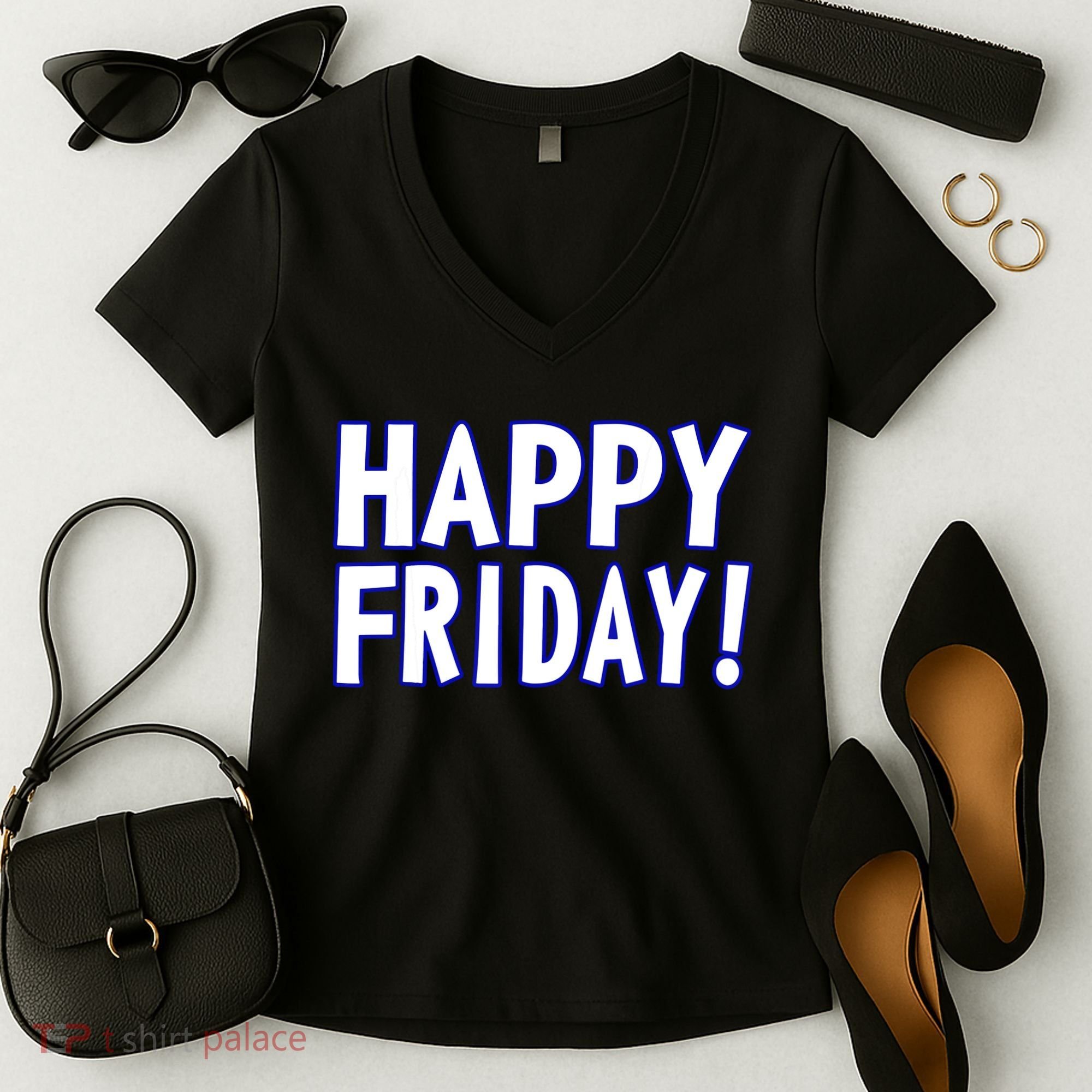 Happy Friday Gif Weekend Celebration Work Office Women's V-Neck T-Shirt