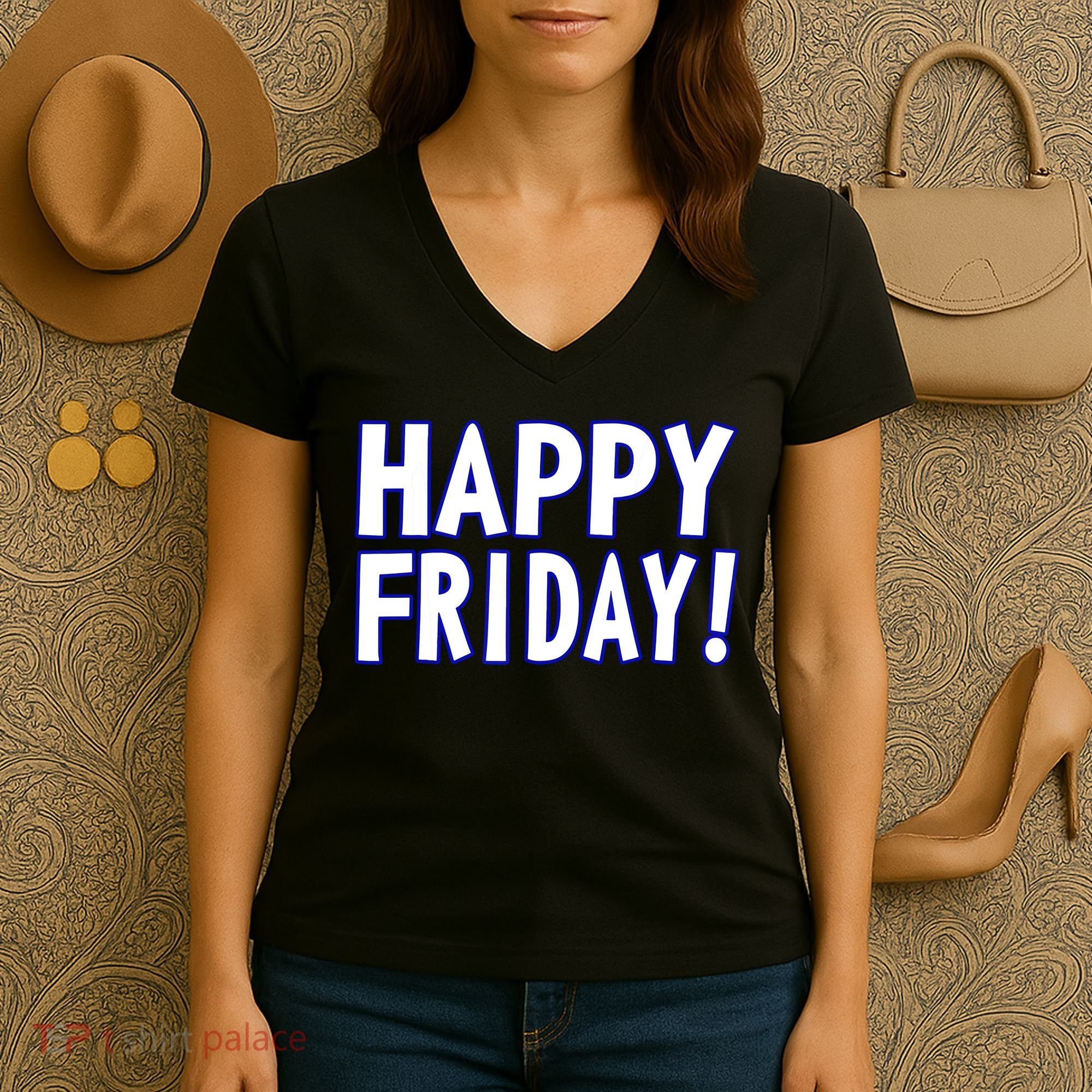 Happy Friday Gif Weekend Celebration Work Office Women's V-Neck T-Shirt