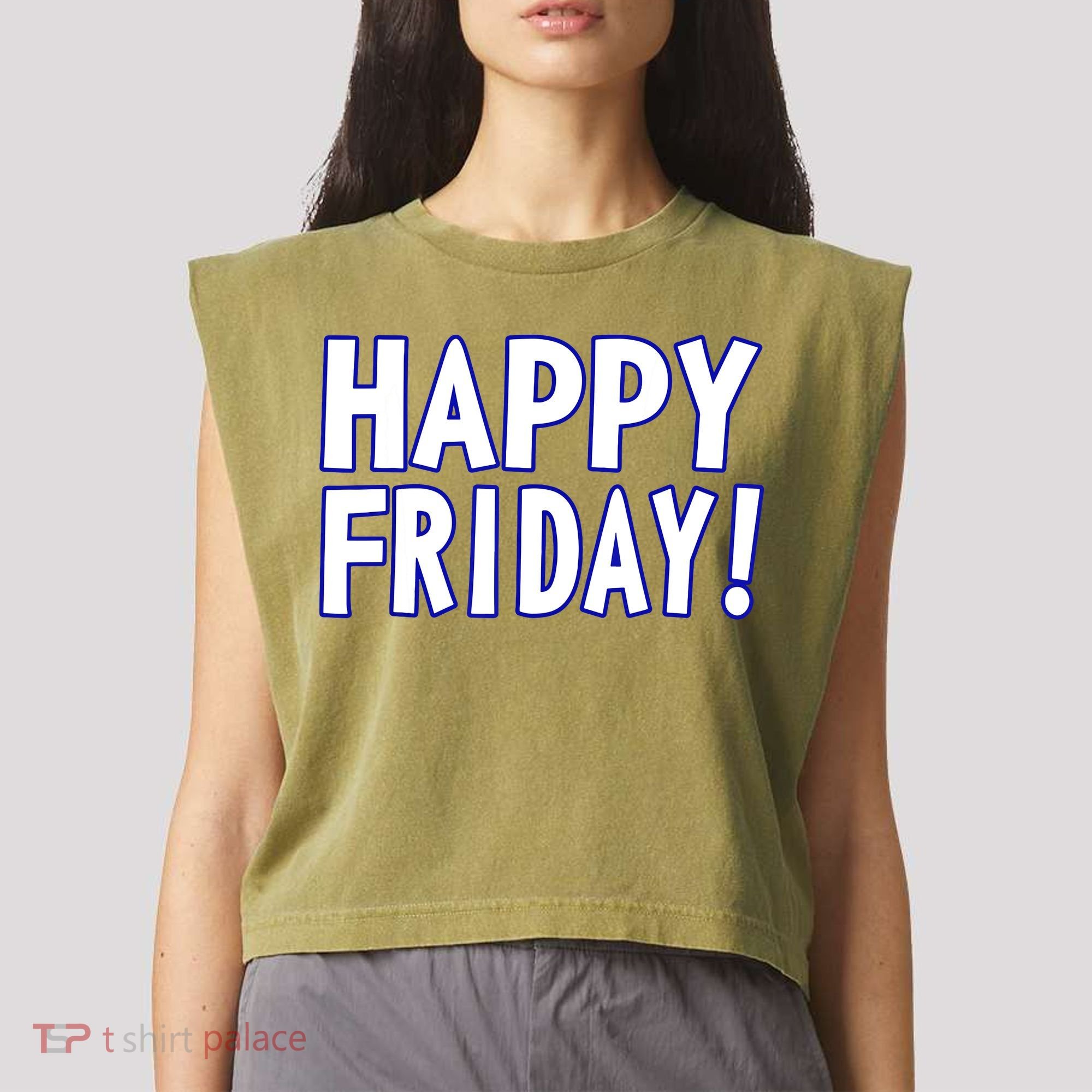 Happy Friday Gif Weekend Celebration Work Office Garment-Dyed Women's Muscle Tee