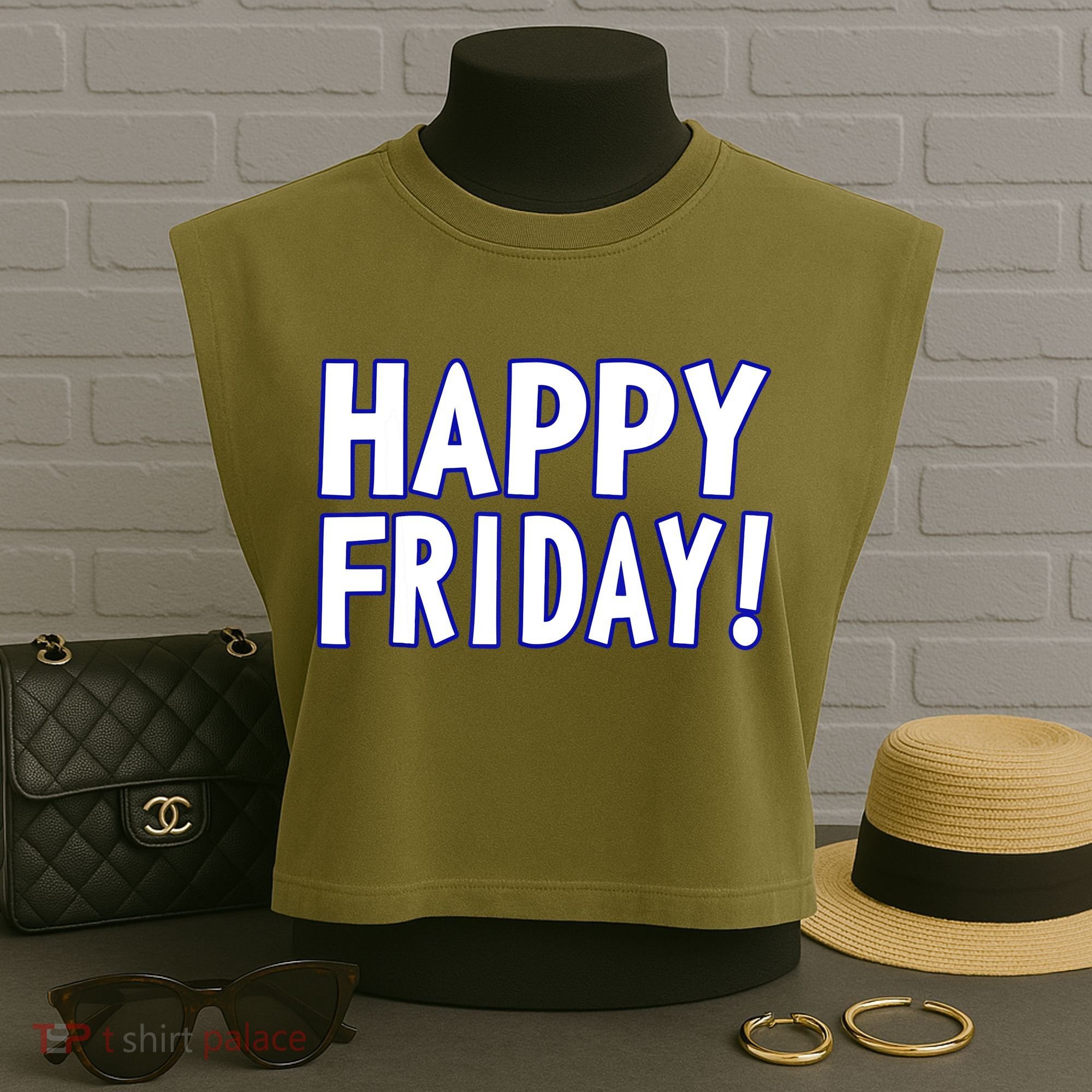 Happy Friday Gif Weekend Celebration Work Office Garment-Dyed Women's Muscle Tee