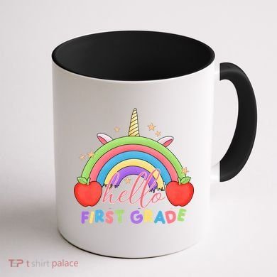 Hello First Grade Rainbow Back To School Coffee Mug back