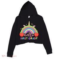 Hello First Grade Rainbow Back To School Crop Fleece Hoodie thumb 0