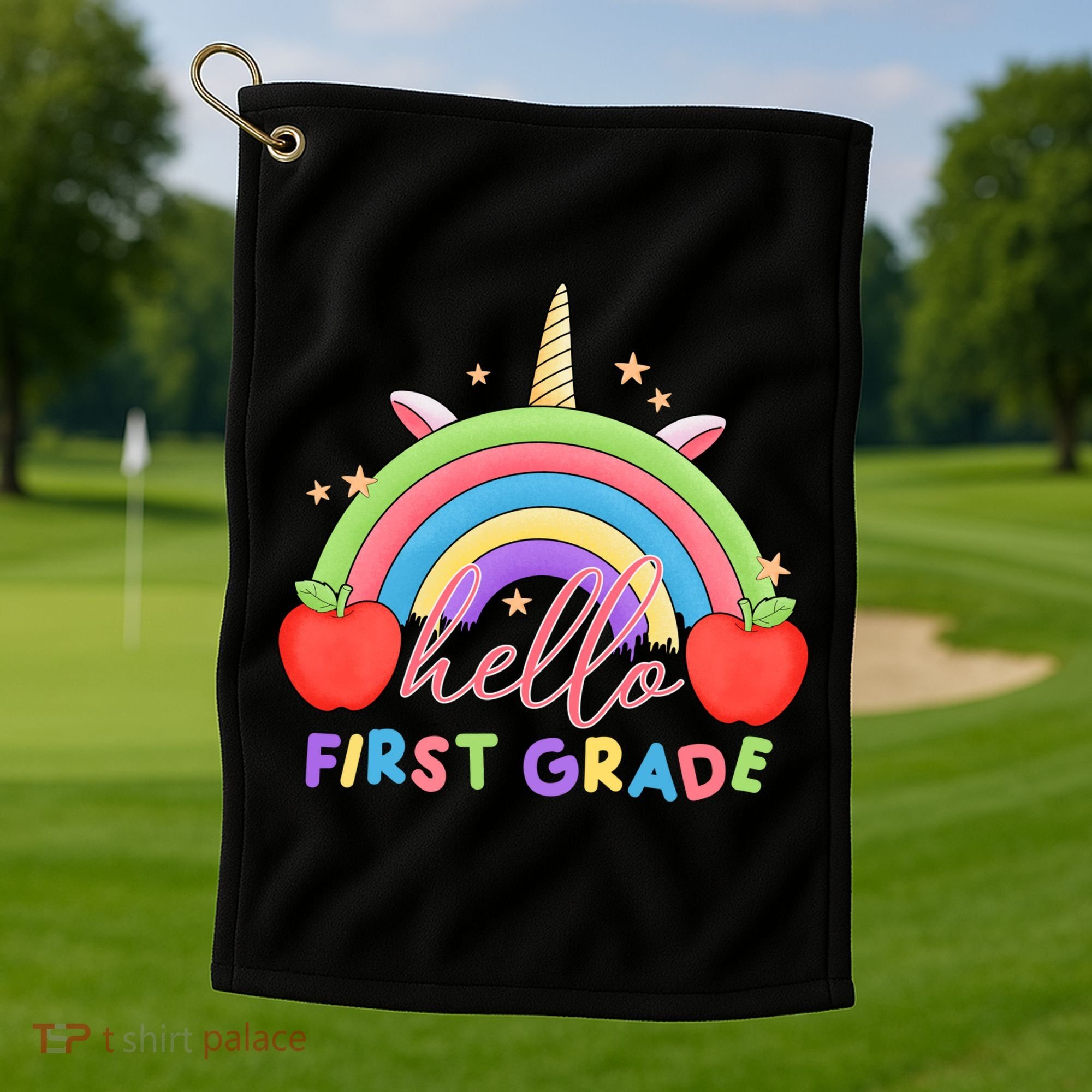 Hello First Grade Rainbow Back To School Golf Towel