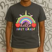 Hello First Grade Rainbow Back To School T-Shirt thumb 3