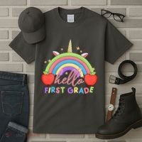Hello First Grade Rainbow Back To School Tall T-Shirt thumb 3