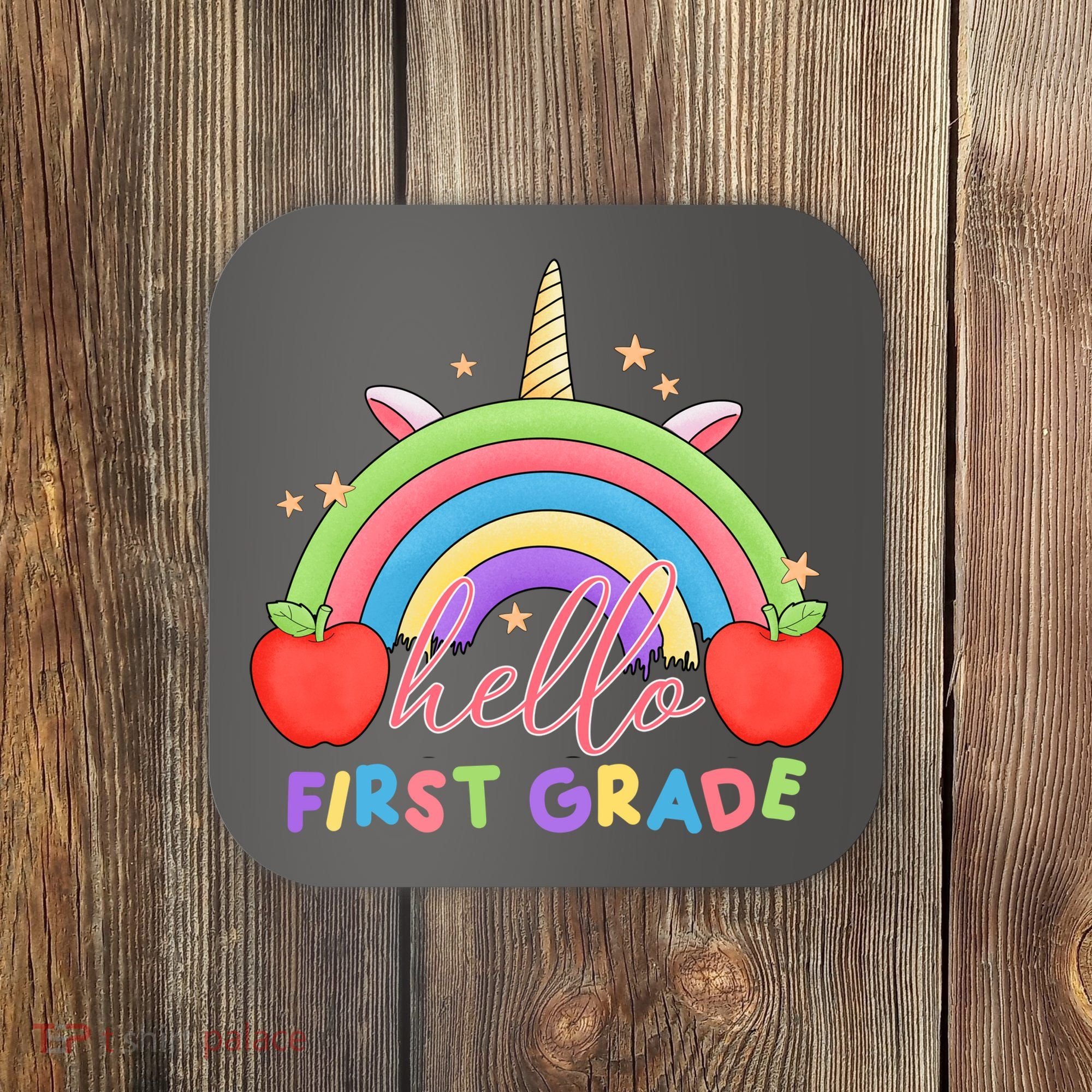 Hello First Grade Rainbow Back To School Coaster