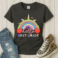 Hello First Grade Rainbow Back To School Women's T-Shirt thumb 3