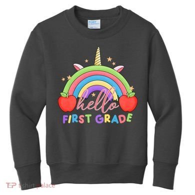 Hello First Grade Rainbow Back To School Kids Sweatshirt