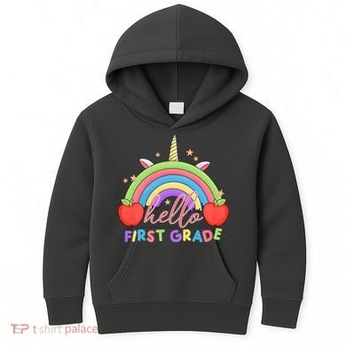 Hello First Grade Rainbow Back To School Kids Hoodie
