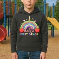 Hello First Grade Rainbow Back To School Kids Hoodie thumb 2
