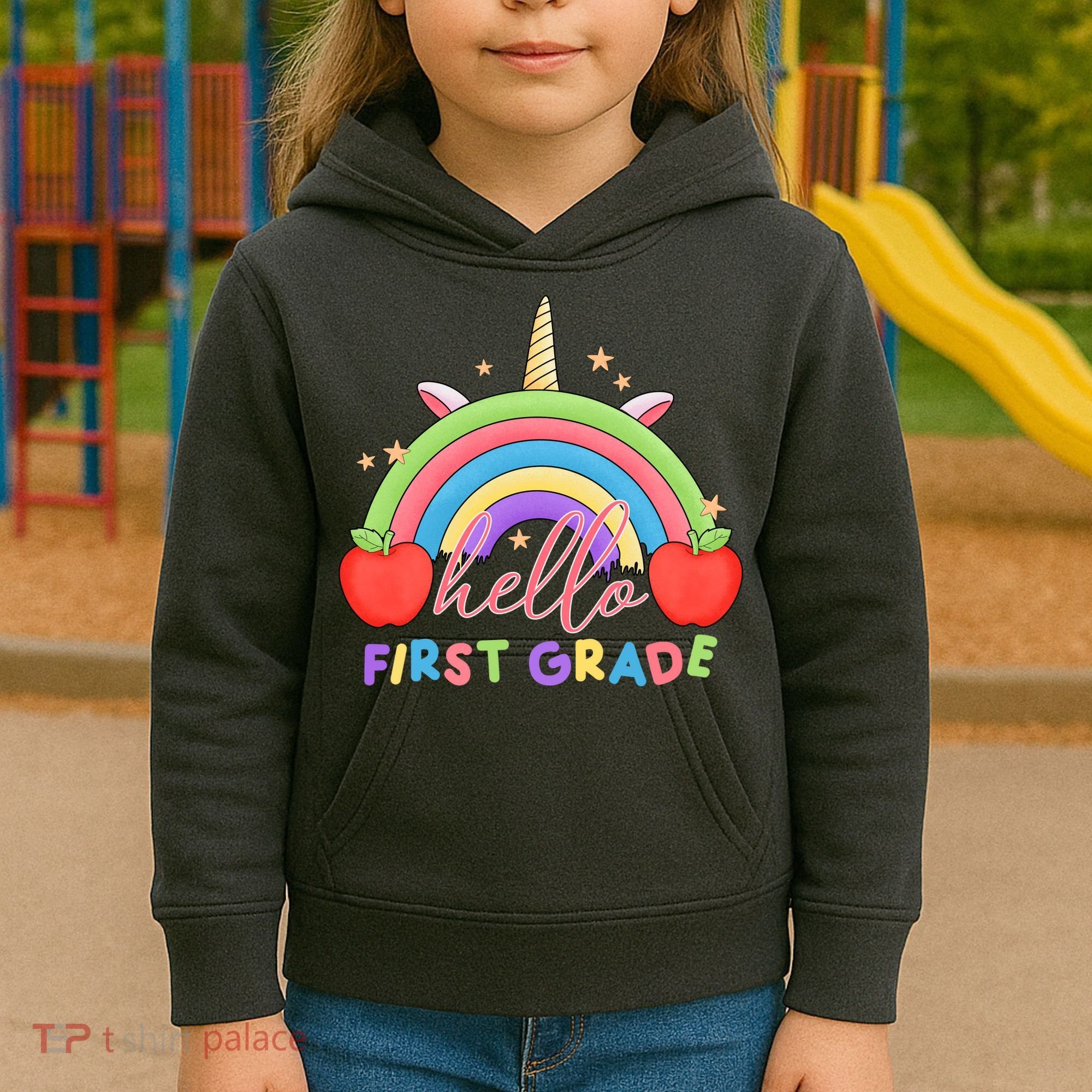 Hello First Grade Rainbow Back To School Kids Hoodie