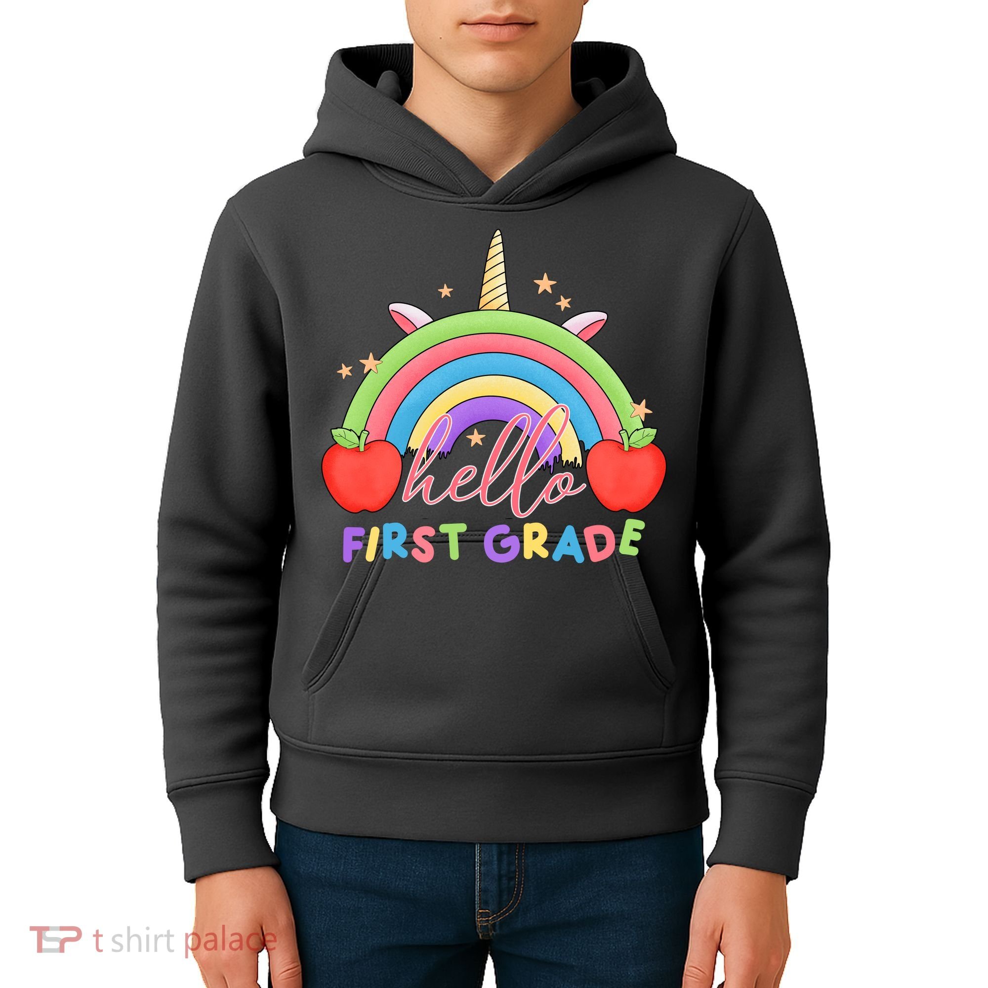 Hello First Grade Rainbow Back To School Kids Hoodie