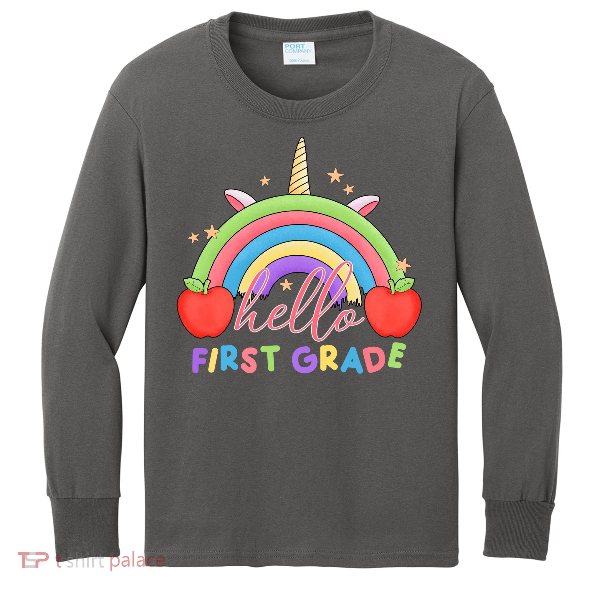Hello First Grade Rainbow Back To School Kids Long Sleeve Shirt