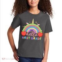 Hello First Grade Rainbow Back To School Kids T-Shirt thumb 2