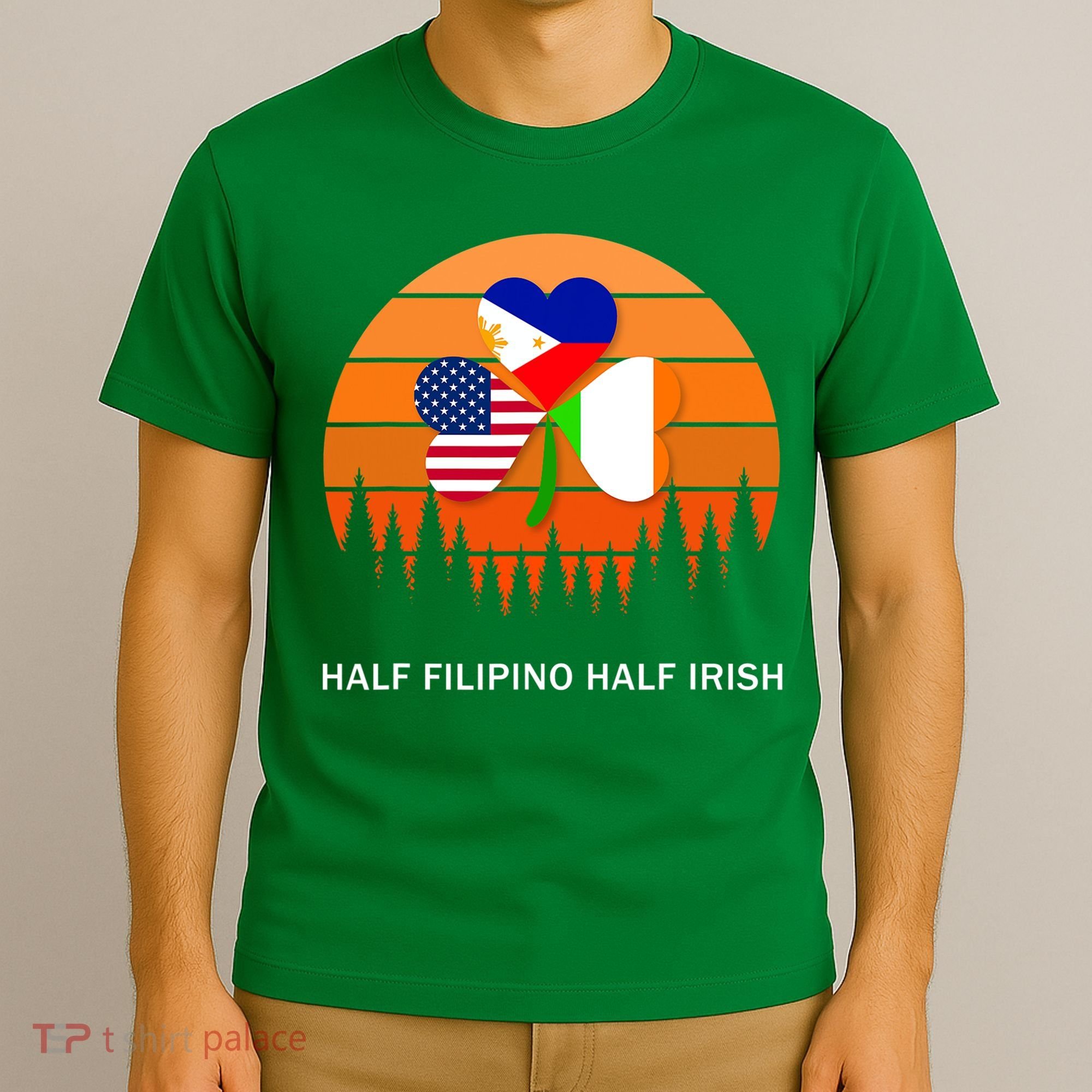 Half Filipino Half Irish St Patrick Day Retro Vintage Sunset T-Shirt