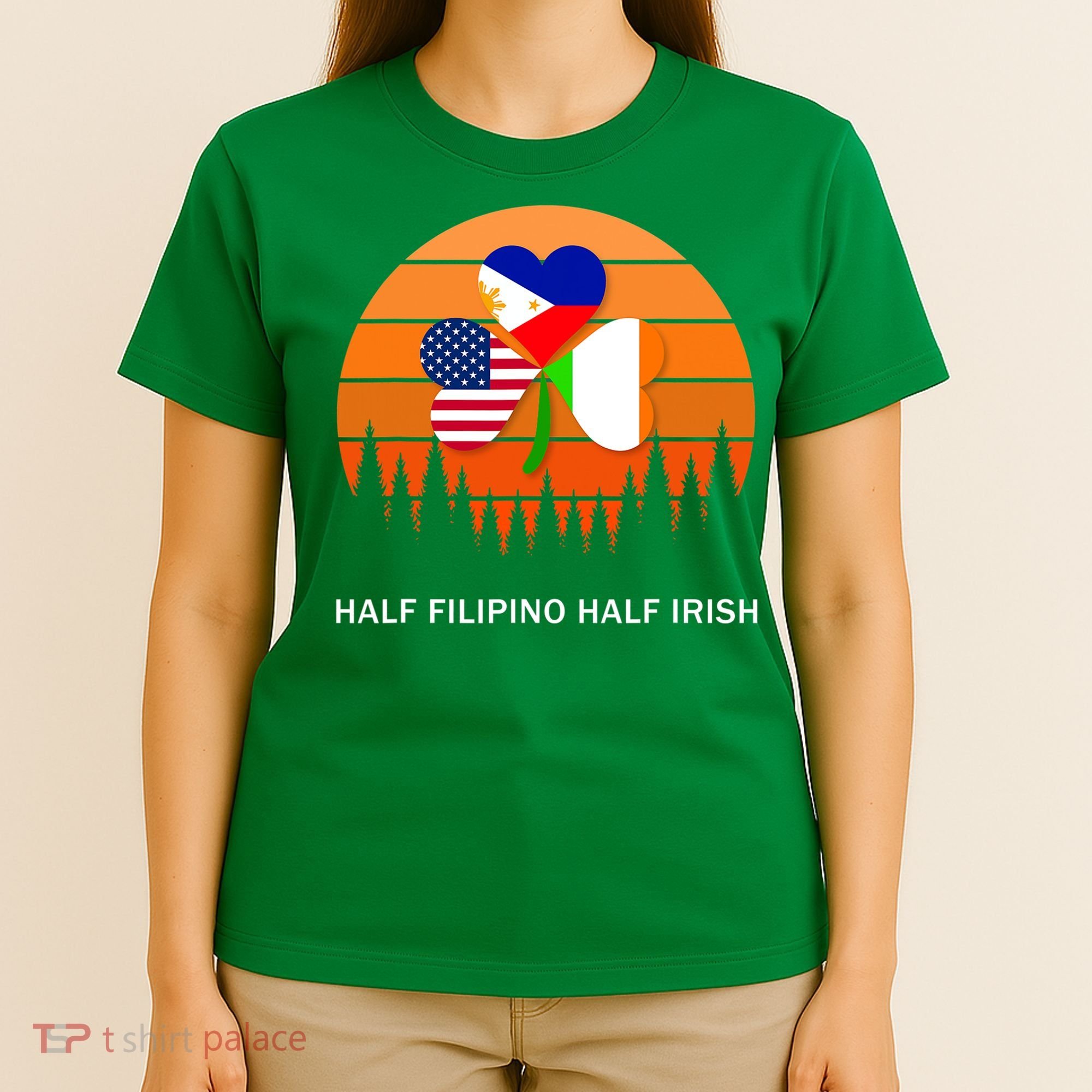 Half Filipino Half Irish St Patrick Day Retro Vintage Sunset T-Shirt