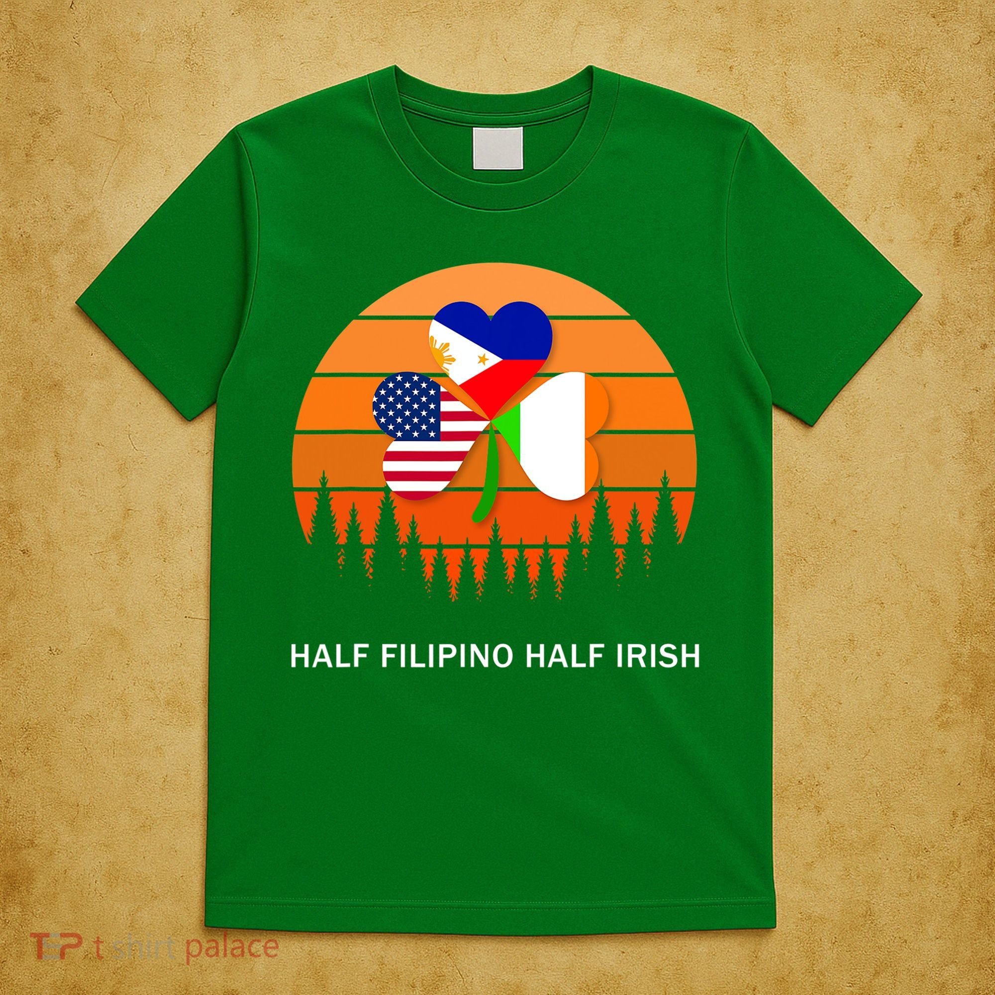 Half Filipino Half Irish St Patrick Day Retro Vintage Sunset T-Shirt