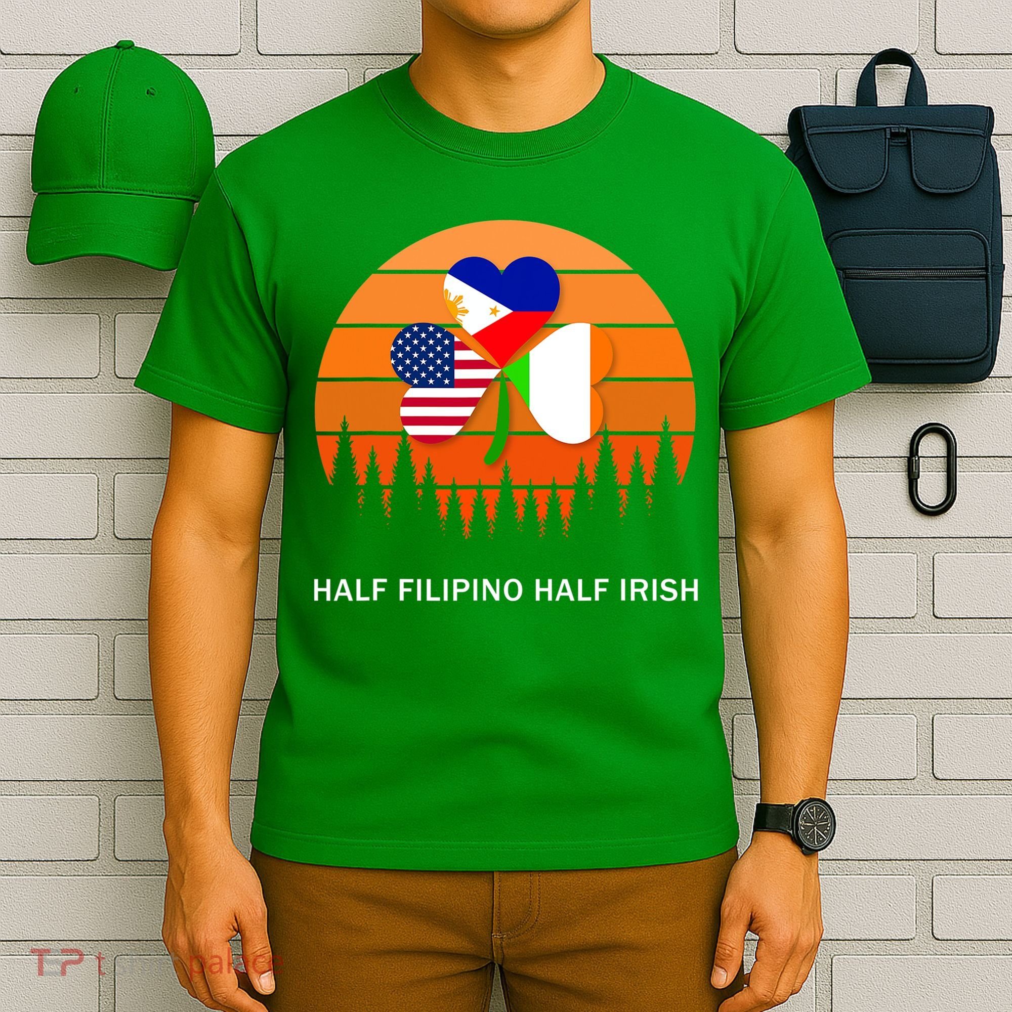 Half Filipino Half Irish St Patrick Day Retro Vintage Sunset T-Shirt