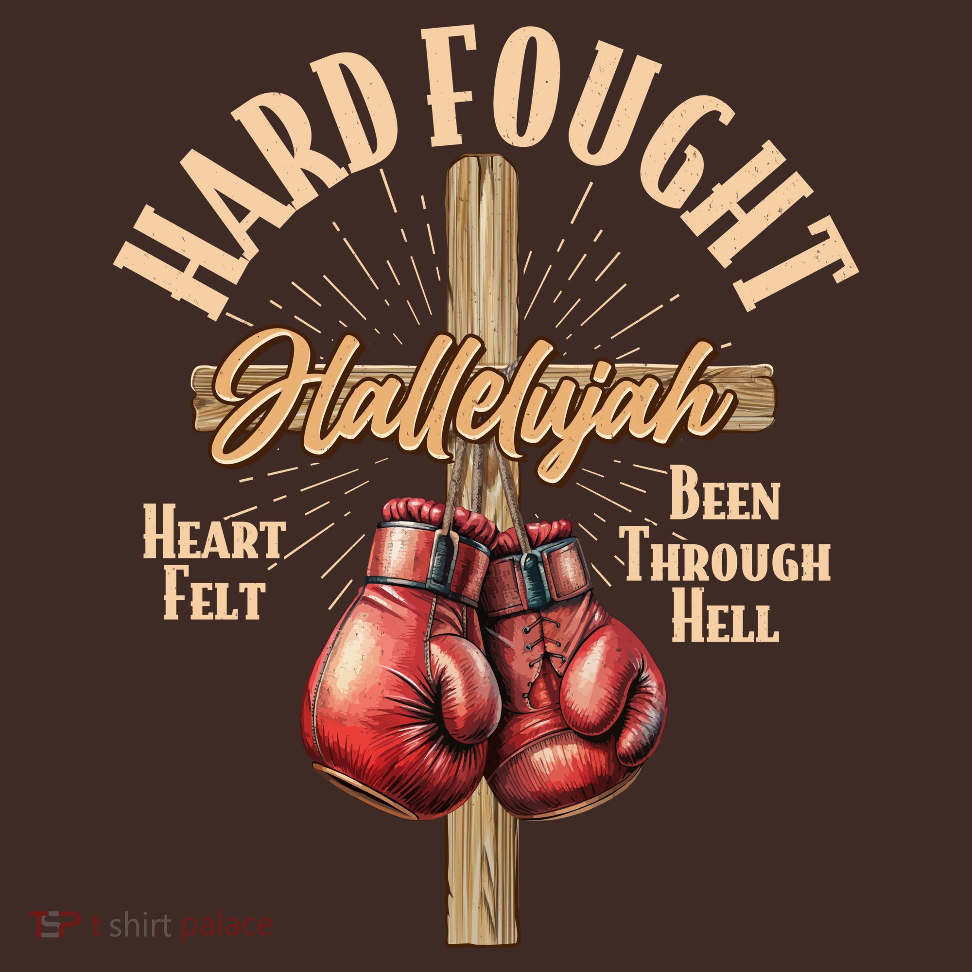 Hard Fought Hallelujah Heart Felt Been Through Hell Cross Boxing Gloves T-Shirt