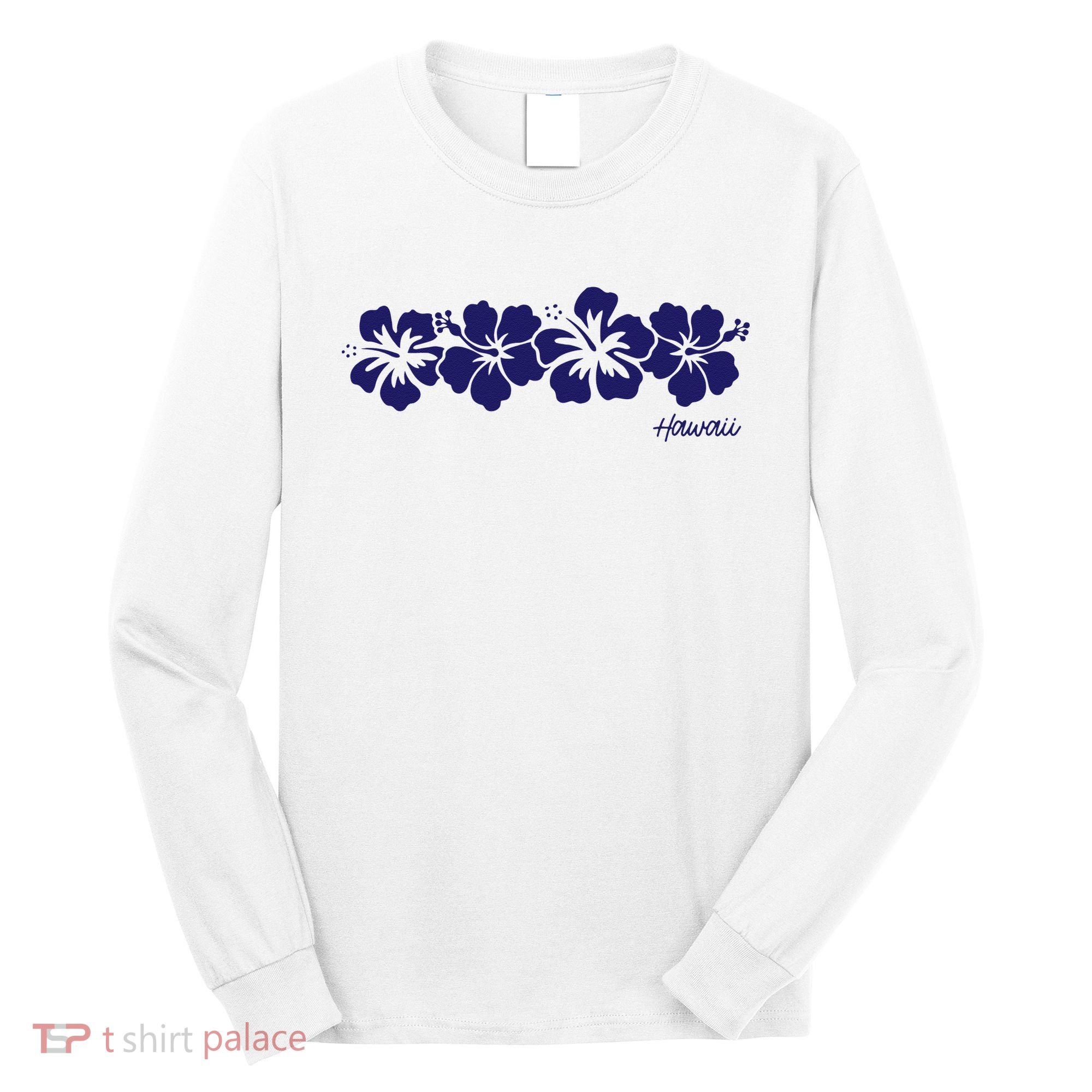 Hibiscus Flower Hawaii Aloha Hawaiian Retro Beach Long Sleeve Shirt