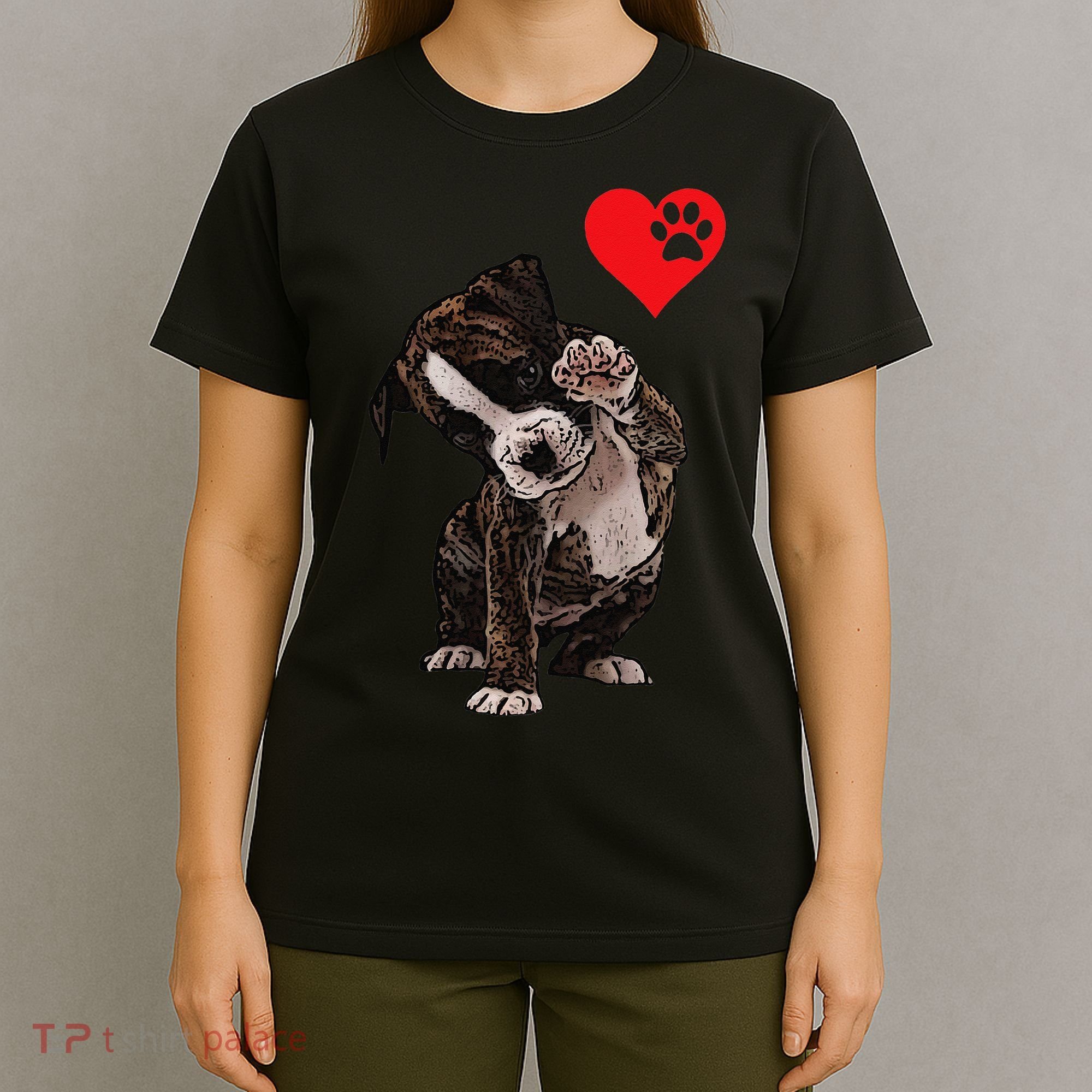 High Five Heart Bulldog Pup I Love Boxer Dog Lovers Bulldogs T-Shirt