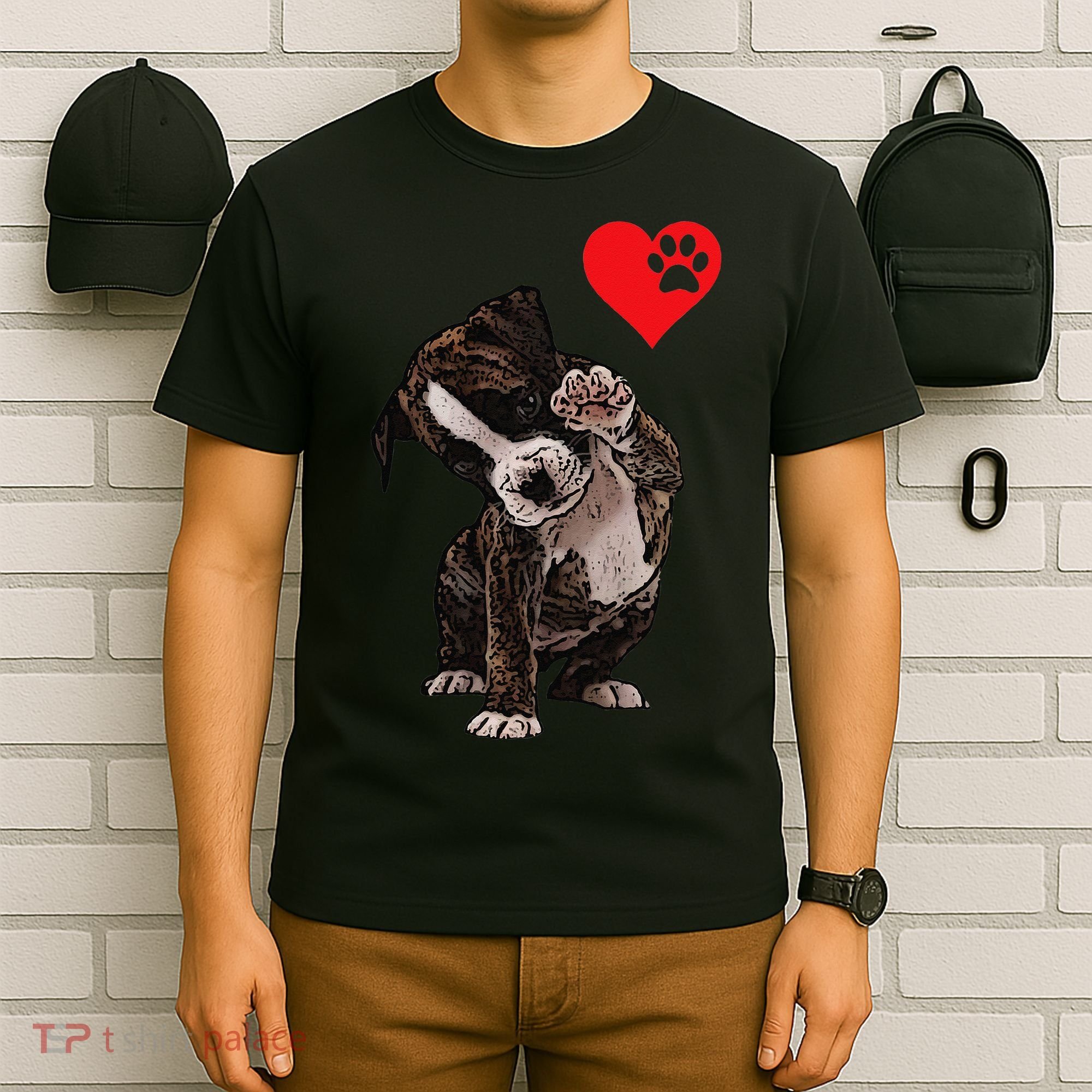 High Five Heart Bulldog Pup I Love Boxer Dog Lovers Bulldogs T-Shirt
