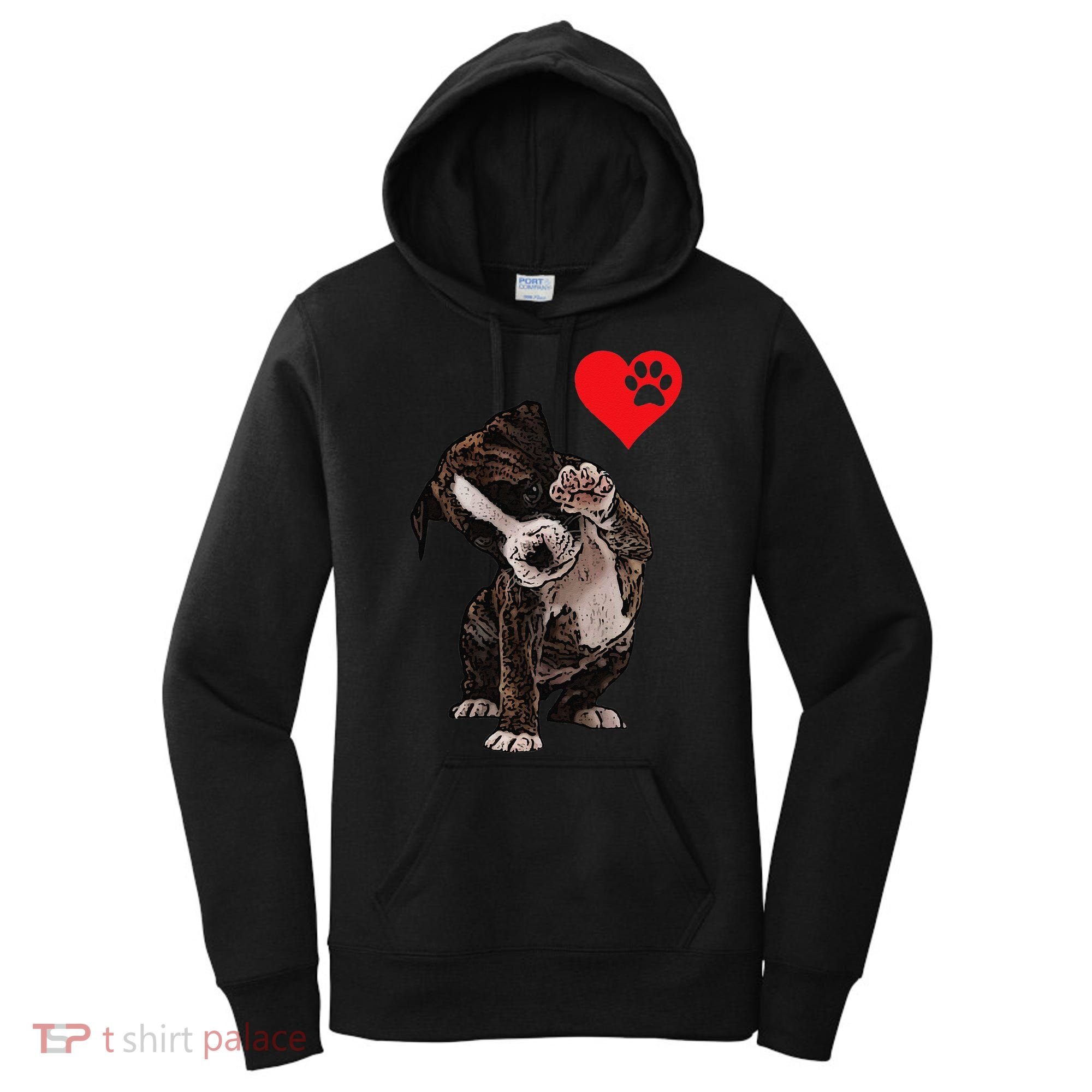 High Five Heart Bulldog Pup I Love Boxer Dog Lovers Bulldogs Women's Hoodie