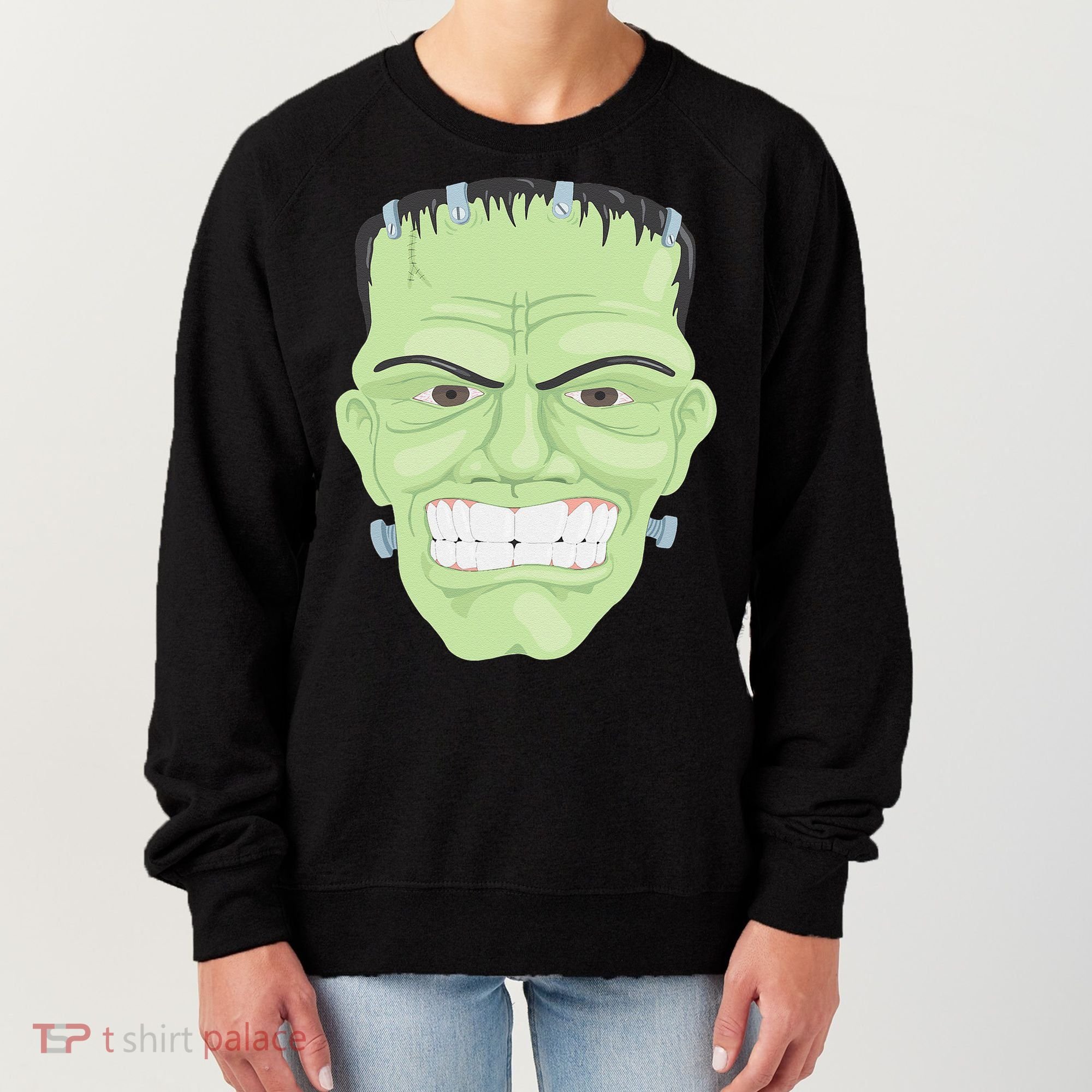 Halloween Frankenstein Head Terrifyingly Green Snarling Head Women's Sweatshirt