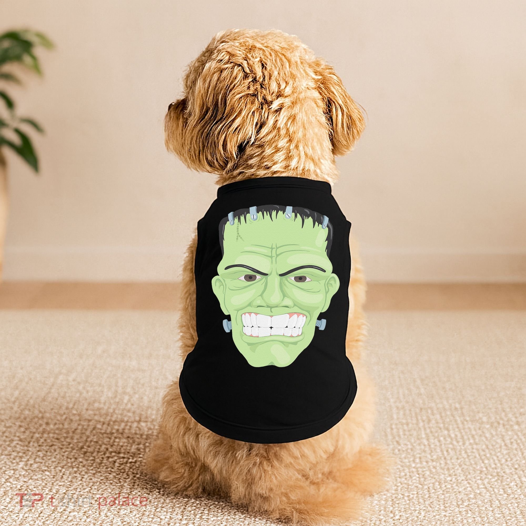Halloween Frankenstein Head Terrifyingly Green Snarling Head Doggie Tank