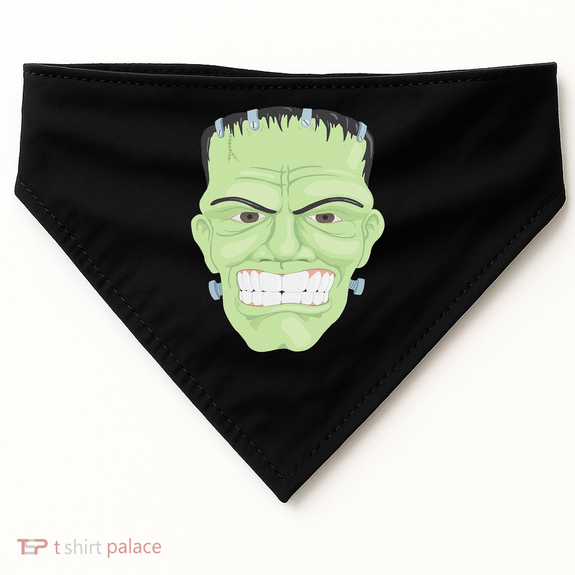 Halloween Frankenstein Head Terrifyingly Green Snarling Head USA-Made Doggie Bandana
