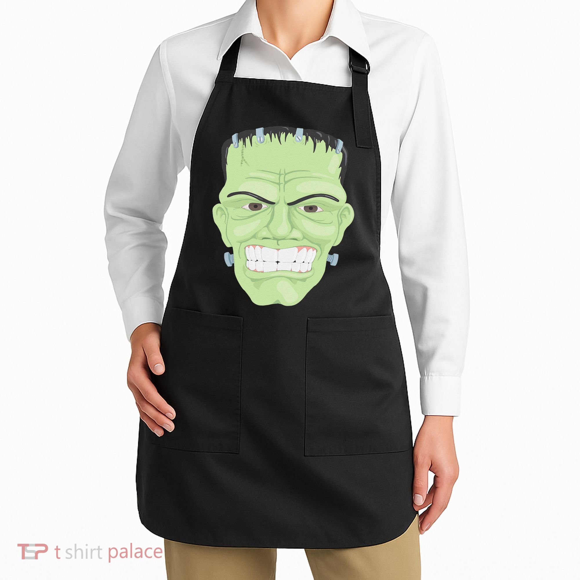 Halloween Frankenstein Head Terrifyingly Green Snarling Head Apron