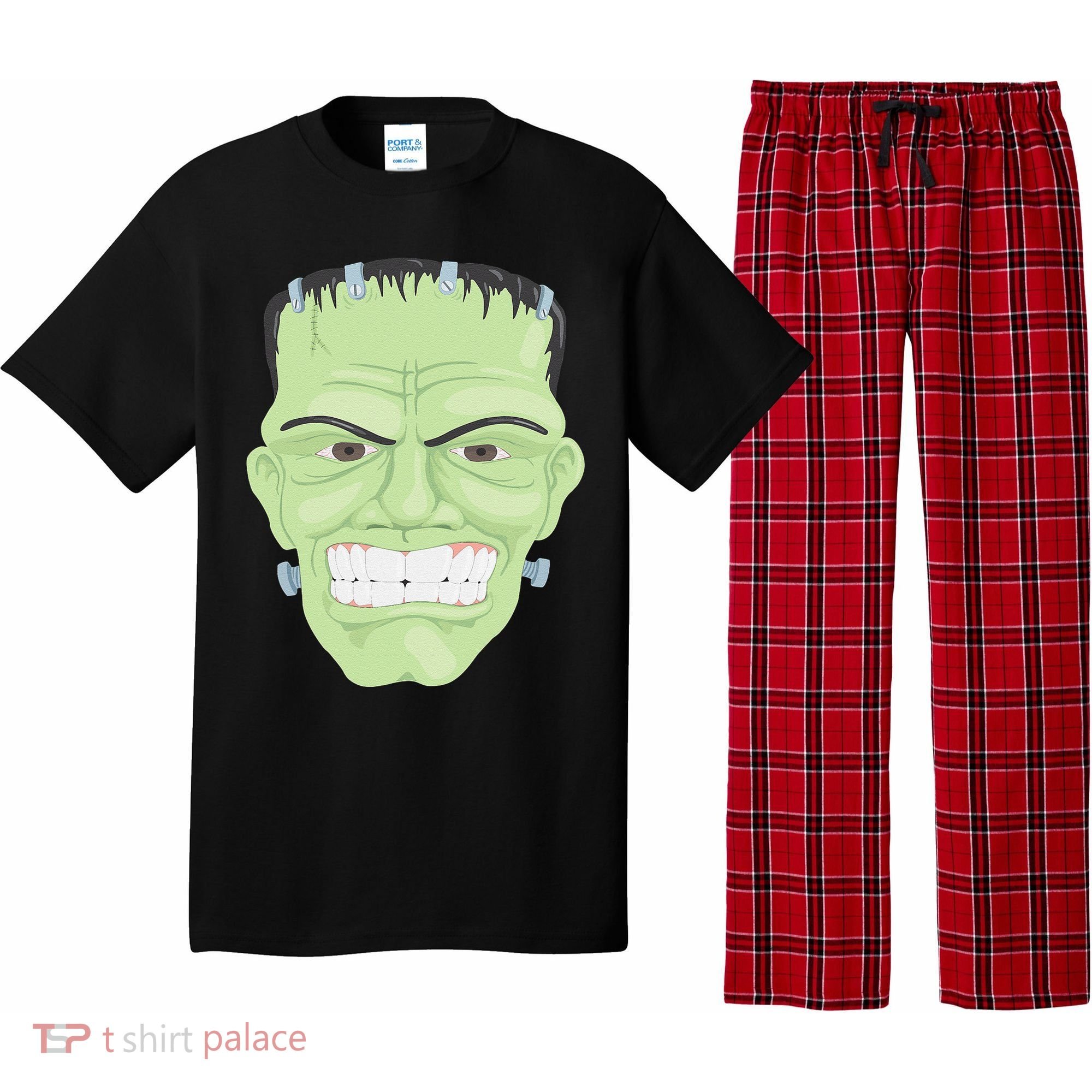 Halloween Frankenstein Head Terrifyingly Green Snarling Head Pajama Set